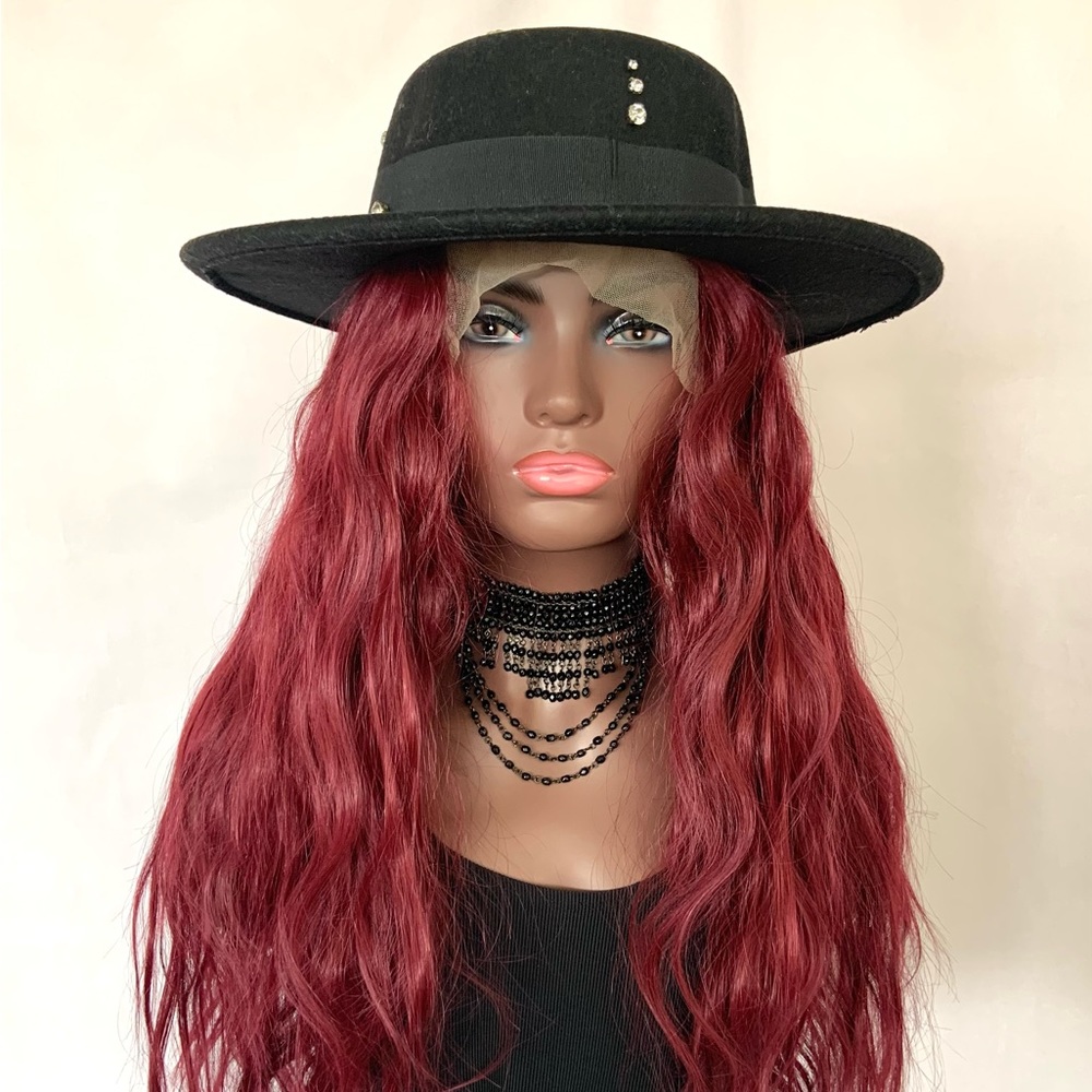Gorgeous 24” Burgundy Premium Fiber 13x2.5 Lace Front Wig for Events or Daily 🌺